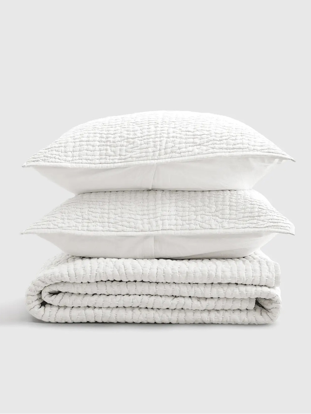 Quince European Linen Cotton Stitch Quilt Set Full/Queen White